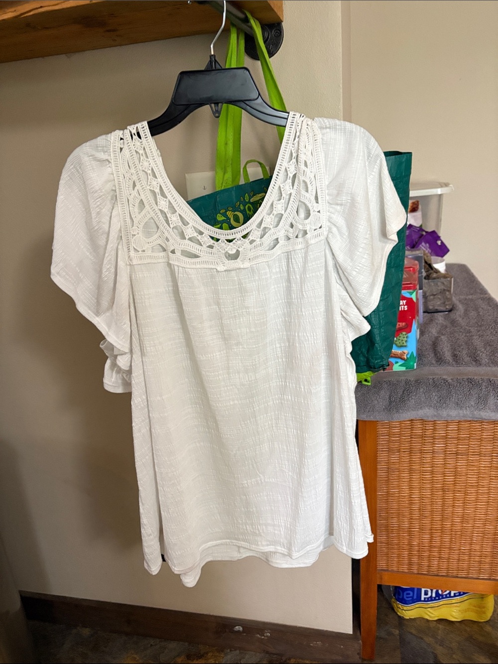 Women's White Crochet Yoke Blouse